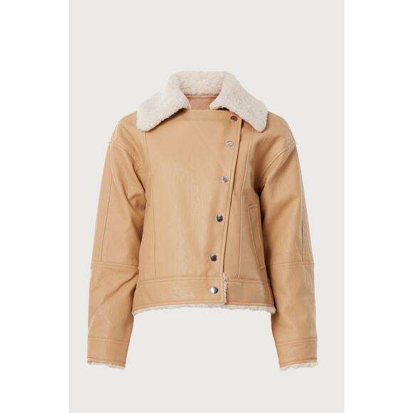 Derek Lam Collective Oversized Faux Leather Shearling Aviator Jacket Size Medium - Picture 3 of 5